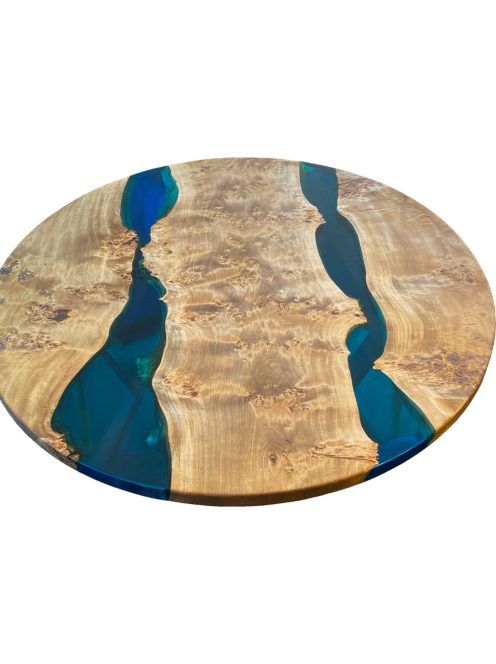 Robin - két folyós, kerek epoxy étkezőasztal csomoros nyárfából 120x75cm