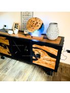 Epoxy műgyanta-tömörfa asztali LED díszlámpa, csomoros nyárfából