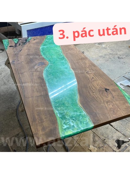 6 személyes tömörfa-epoxy műgyanta étkezőasztal megrendelésre