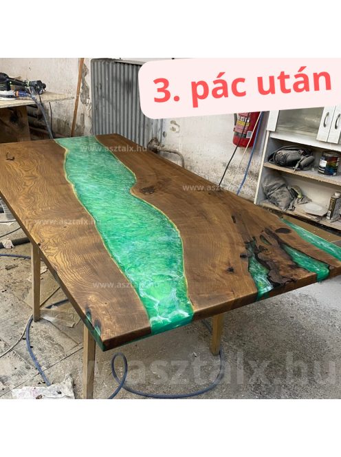 6 személyes tömörfa-epoxy műgyanta étkezőasztal megrendelésre