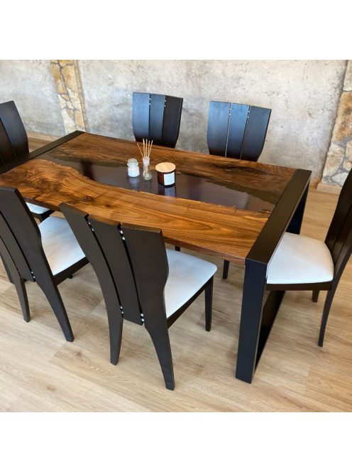 Django - 6 személyes tömörfa-epoxy műgyanta étkezőasztal 160x85x75